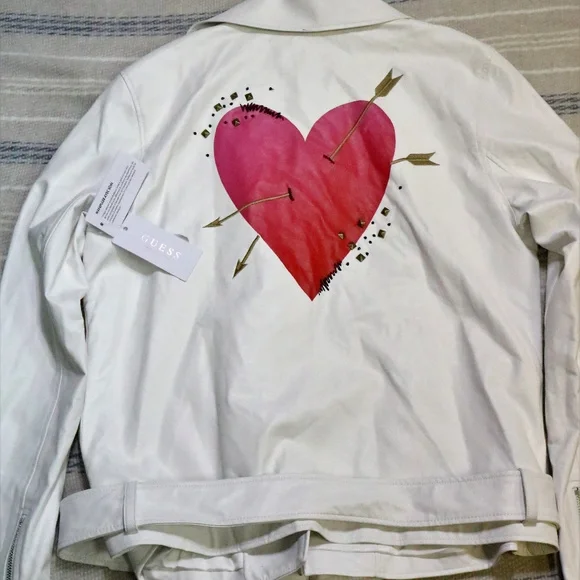 GUESS LS Hart Bright White Moto Jacket NWT Sz LG Women - Picture 1 of 8